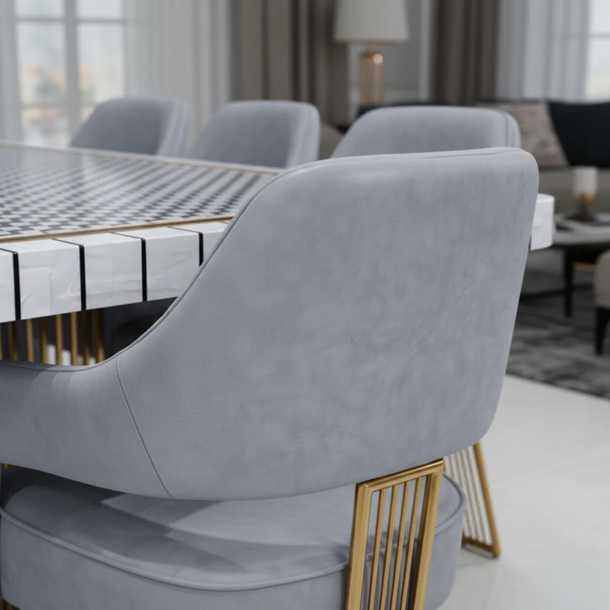 Epoxy 8-Seater Marble Dining Table Set – Premium SS Base Dining Furniture